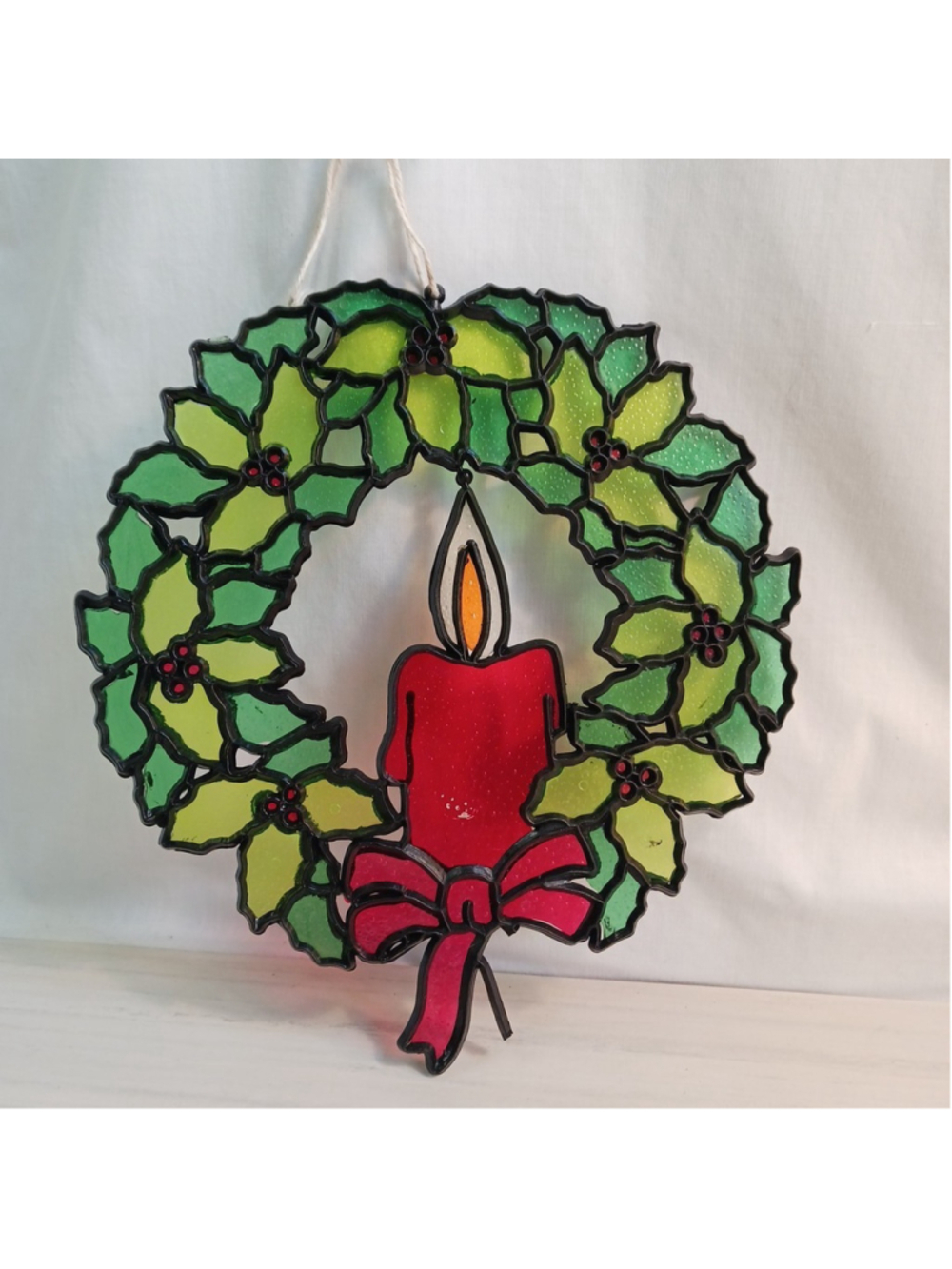 VTG Wreath Crystalline Christmas Candle Suncatcher Grandmacore Decoration